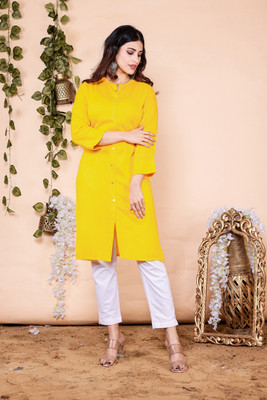 RANAK CREATION Women Solid Frontslit Kurta(Yellow)