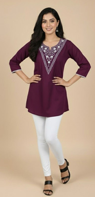 Nandii Women Embroidered Straight Kurta(Pink)