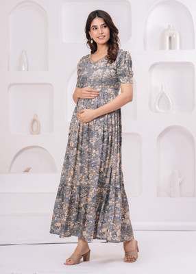 SupBir Women Printed Anarkali Kurta(Grey)