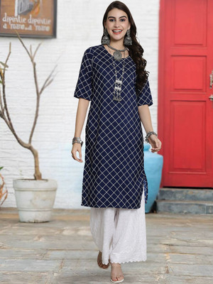 Moda Rapido Women Printed A-line Kurta(Dark Blue)