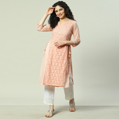 RANGRITI Women Solid Straight Kurta(Beige)