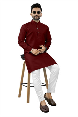 Shree Dutt Creation Men Solid Straight Kurta(Maroon)