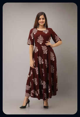 RACHNA FASHION Women Printed Flared Kurta(Brown)