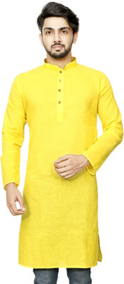 Dolphin Miles Men Solid Straight Kurta(Yellow)
