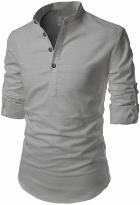 Apektra Men Solid A-line Kurta(Grey)