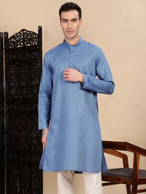 House of Pataudi Men Solid Straight Kurta(Grey)