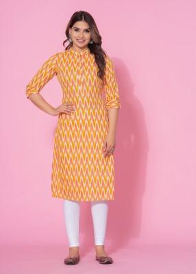 Glowworld Women Striped Straight Kurta(Yellow)