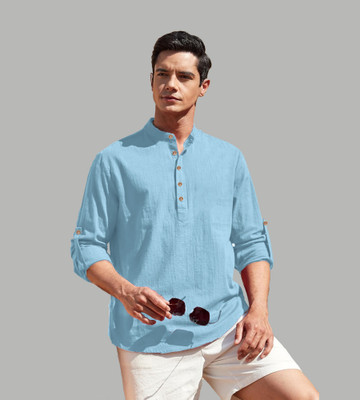 UNIFAV Men Solid Straight Kurta(Light Blue)