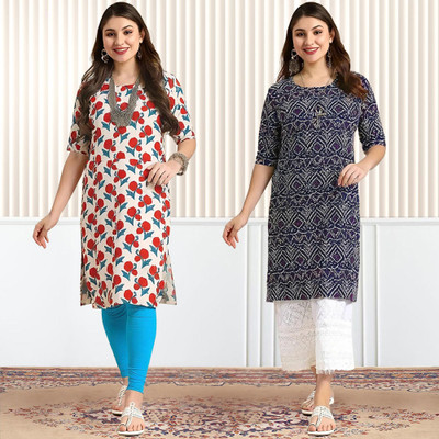 1 Stop Fashion Women Printed Straight Kurta(Multicolor)