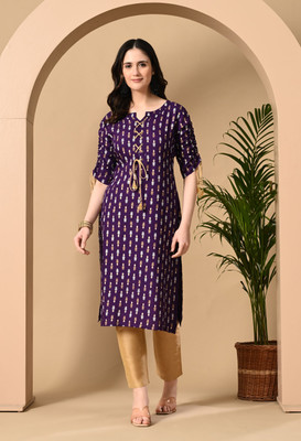 jaipurite Women Printed Straight Kurta(Purple)