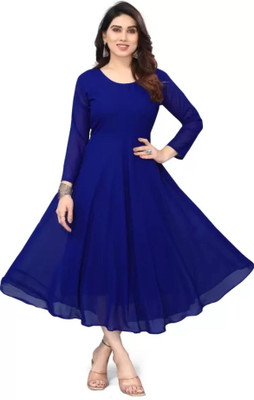 Lakshya Fashion Mart Women Solid Flared Kurta(Dark Blue)