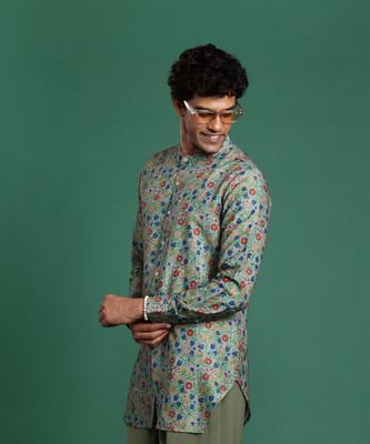 Sangria Men Printed Straight Kurta(Grey)