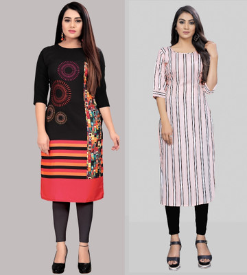 tanvi creation Women Striped Straight Kurta(White)