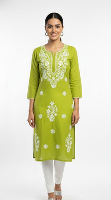 CHIKANBAZAR Women Embroidered Straight Kurta(Purple)
