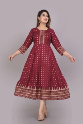 SIPEAK Wear Better, Look Better Women Printed Anarkali Kurta(Maroon)