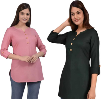 S Z Collection Women Solid A-line Kurta(Green, Pink)