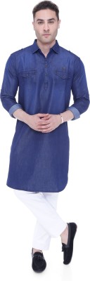 KUONS AVENUE Men Solid Pathani Kurta(Dark Blue)