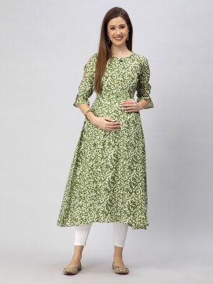 CEE 18 Women Printed Flared Kurta(Light Green)