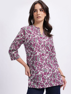 Anouk Rustic Women Printed Straight Kurta(Purple)