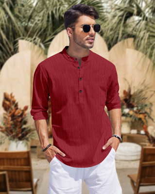 SPOQUE Men Self Design Straight Kurta(Maroon)