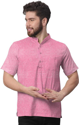 Noble Collection Men Solid Straight Kurta(Pink)
