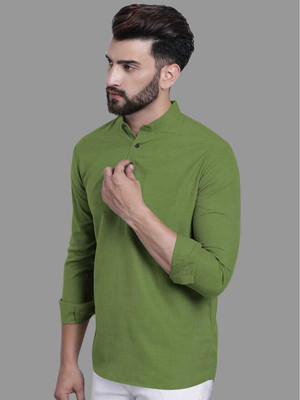 RA Collection Men Solid Straight Kurta(Green)