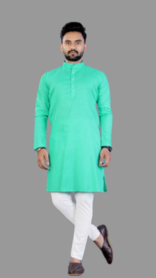 HouseOfCommon Men Solid A-line Kurta(Green)