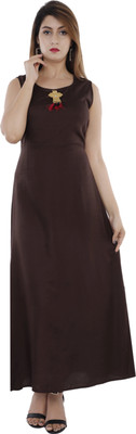DARGU Women Solid A-line Kurta(Brown)