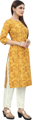 HouseOfCommon Women Geometric Print Straight Kurta(Yellow)