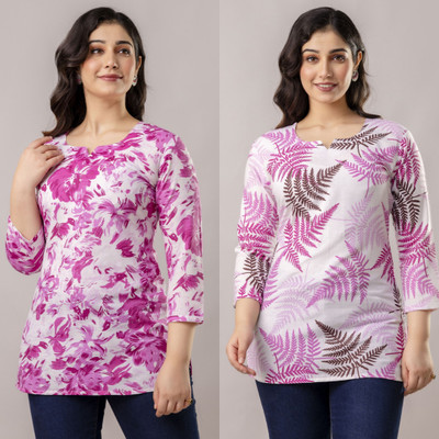 Tibra Attire Women Printed Straight Kurta(Pink)