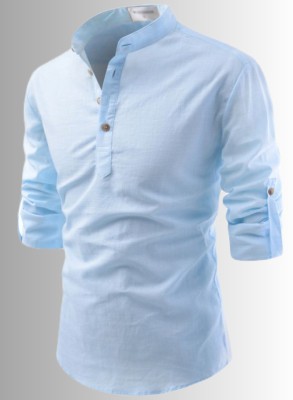 Life Roads Men Solid Straight Kurta(Light Blue)