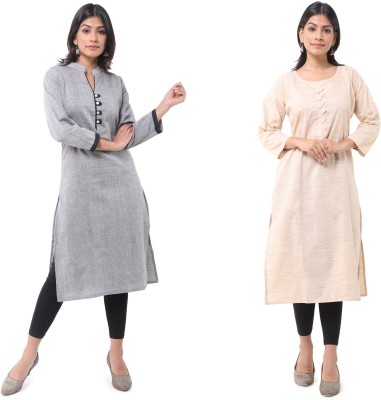 DESHBANDHU DBK Women Solid Straight Kurta(Grey, Beige)