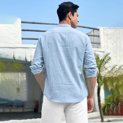 UNIFAV Men Solid Casual Light Blue Shirt