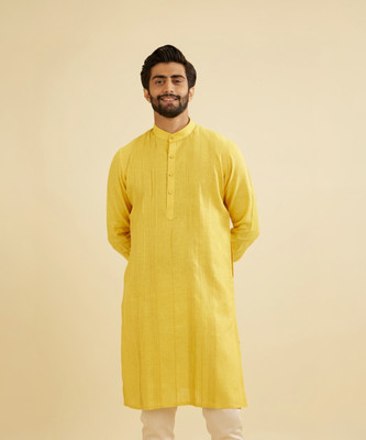 MANYAVAR Men Self Design Straight Kurta(Yellow)