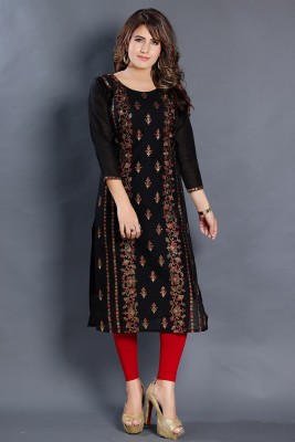 Dream & Dzire Women Embroidered Straight Kurta(Black)