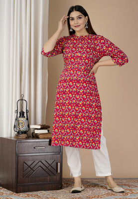 SUUT CLOTHING Women Floral Print Straight Kurta(Red)