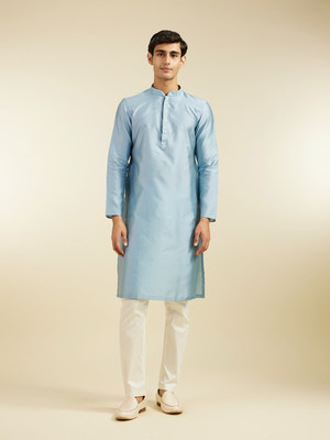 DIWAS by Manyavar Men Embroidered Straight Kurta(Blue)