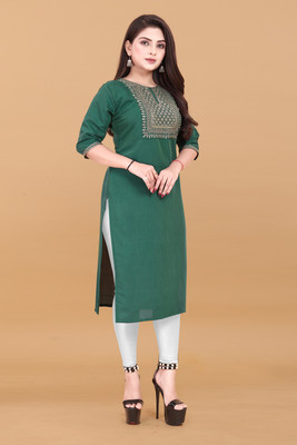 ANITA LYCRA Women Embroidered A-line Kurta(Green)