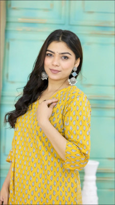 AAITHAN Women Printed Straight Kurta(Yellow)