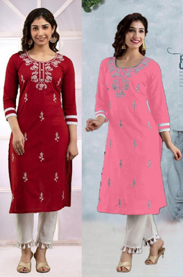 SISTO Women Chikan Embroidery Straight Kurta(Multicolor)