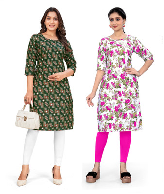 PAYAL POLYESTER Women Floral Print Straight Kurta(Multicolor)