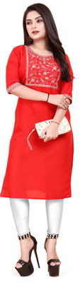 ANITA LYCRA Women Embroidered A-line Kurta(Red)