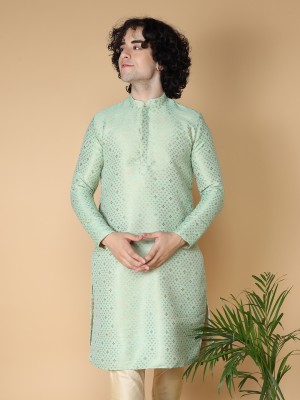 Namaskar Men Printed Straight Kurta(Green)