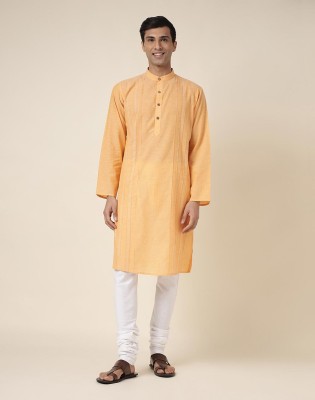 Fabindia Men Self Design Straight Kurta(Orange)