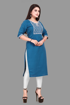 RIDDHI COLLECTION MALL Women Embroidered A-line Kurta(Blue)