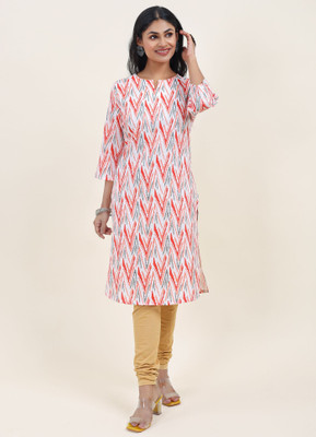 Neutone Women Printed Straight Kurta(Orange)