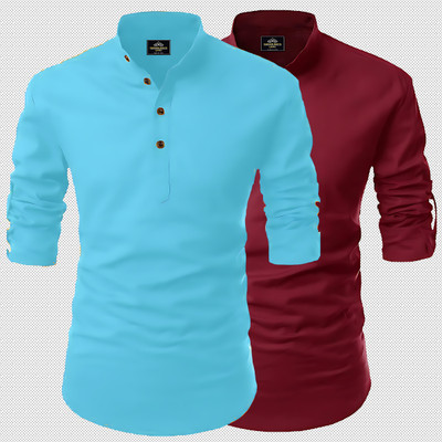 Kavyangle Creation Men Printed Straight Kurta(Blue, Maroon)