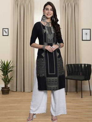 1 Stop Fashion Women Printed A-line Kurta(Black)