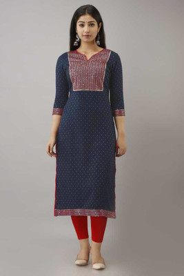 OFLINE SELECTION Women Embroidered, Polka Print A-line Kurta(Blue)