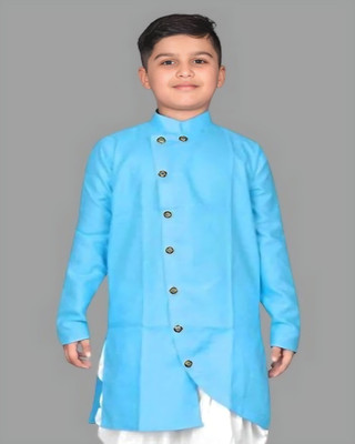 OMKAR EN TRENDS Boys Printed Straight Kurta(Light Blue)